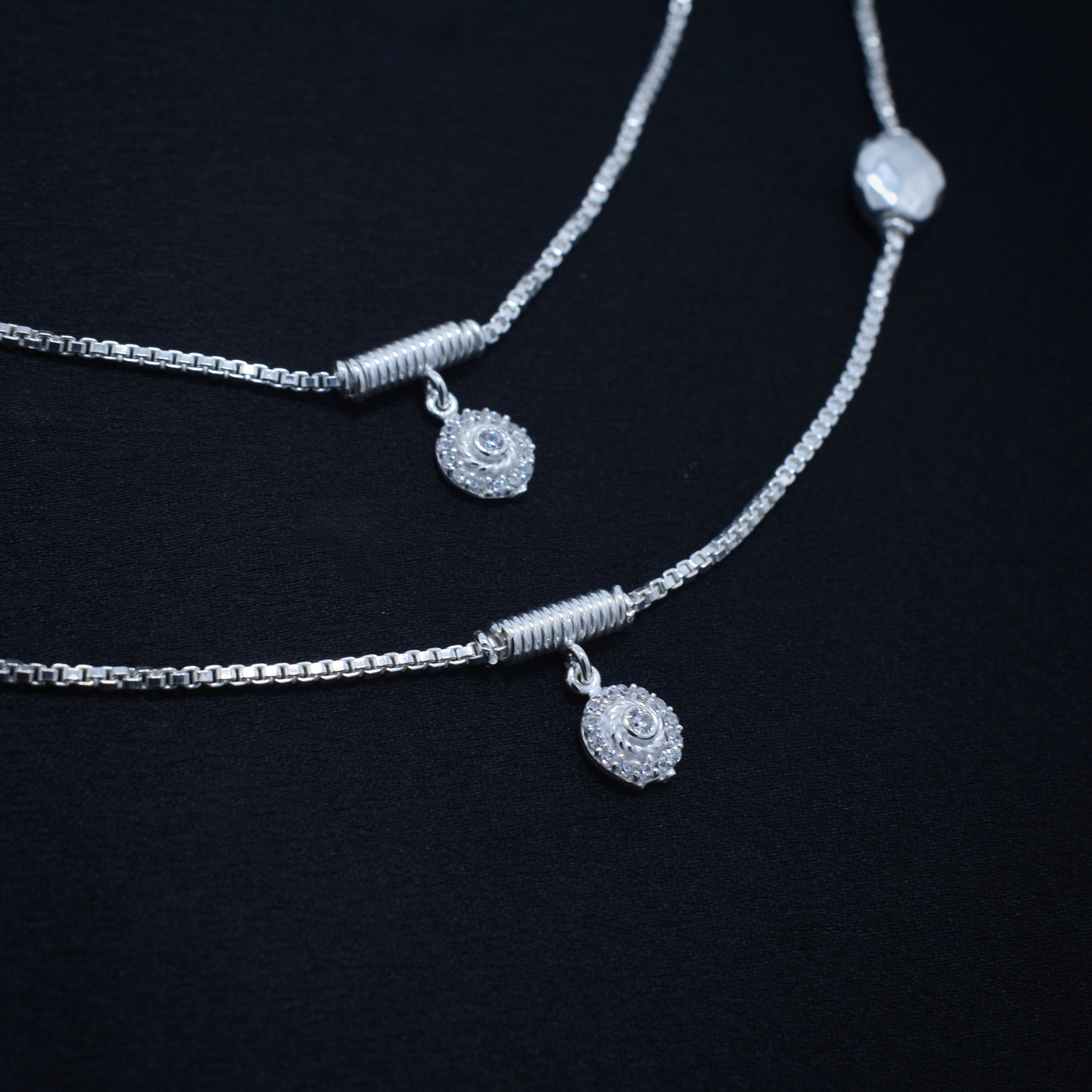 Elegant Beaded Charm Chain Silver Anklet