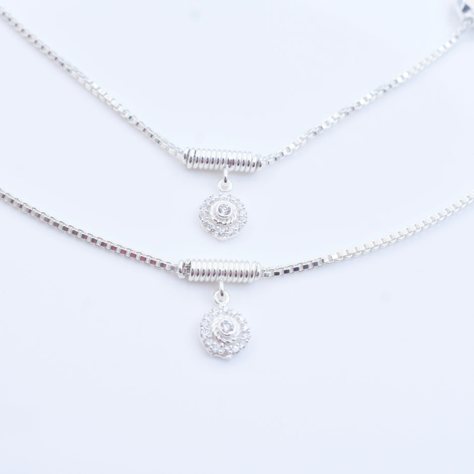 Elegant Beaded Charm Chain Silver Anklet