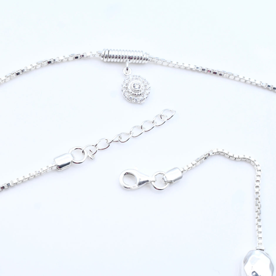 Elegant Beaded Charm Chain Silver Anklet