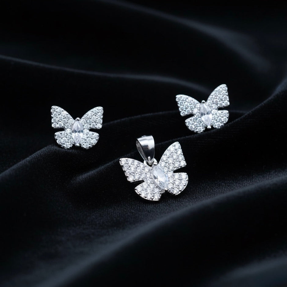 Butterfly Sparkle Silver Pendant Set