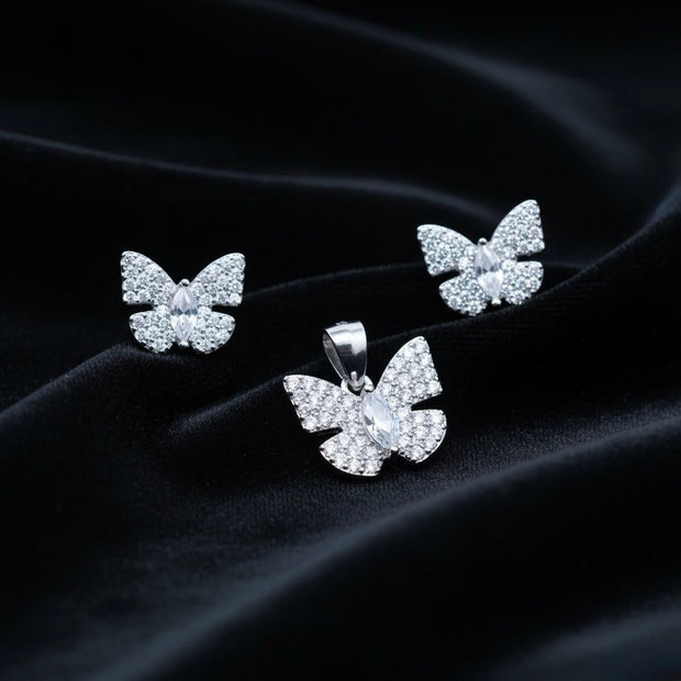 Butterfly Sparkle Silver Pendant Set