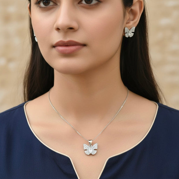 Butterfly Sparkle Silver Pendant Set