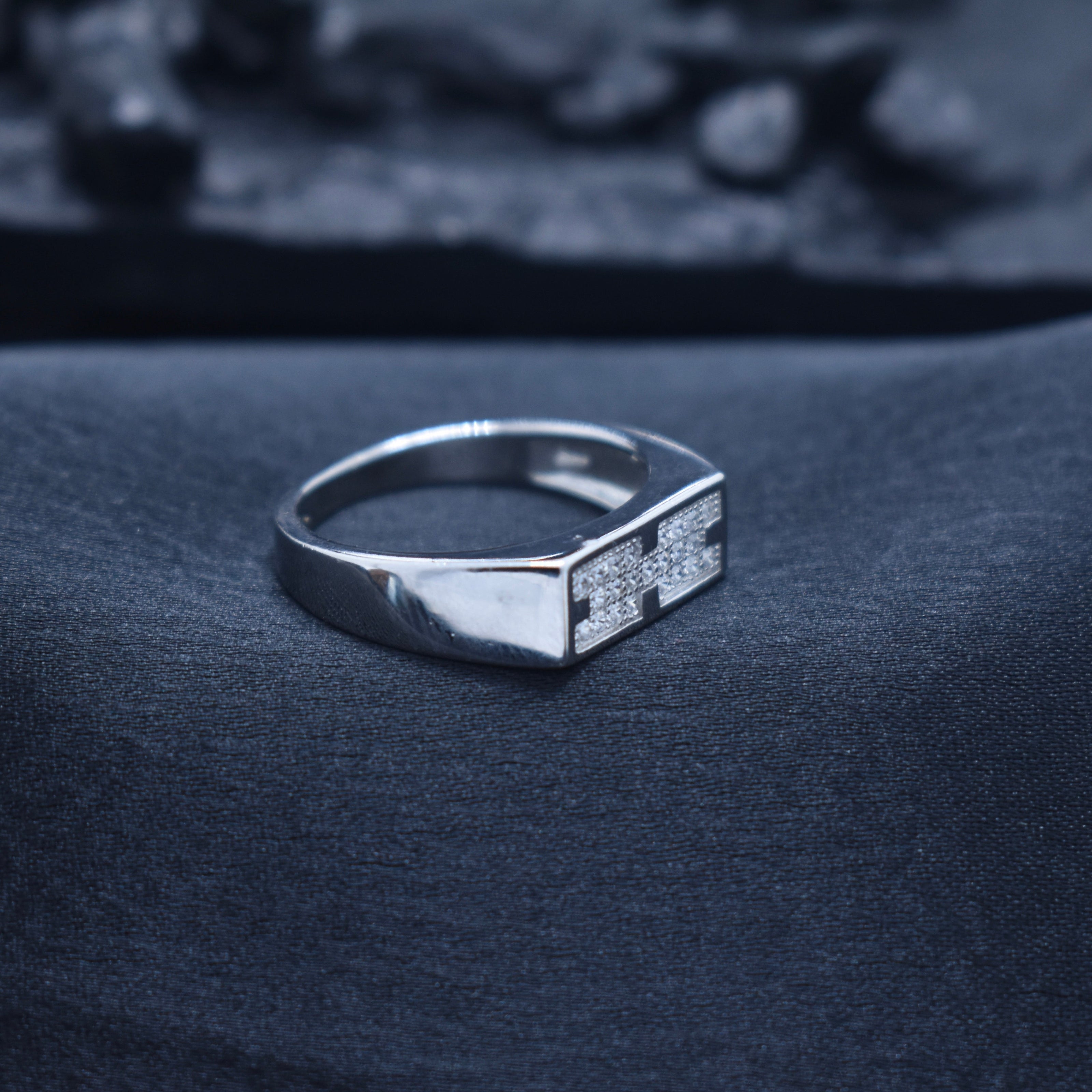Silver Brick Pattern Ring