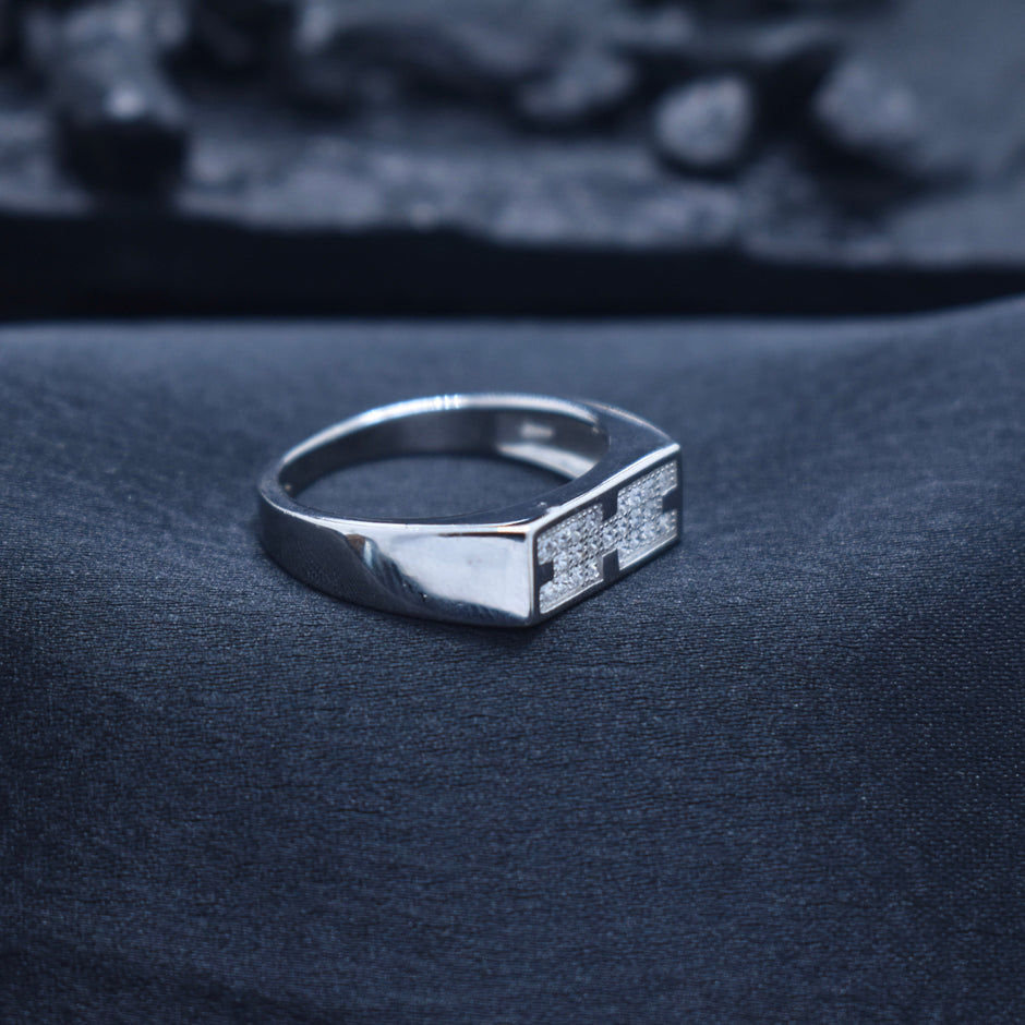 Silver Brick Pattern Ring
