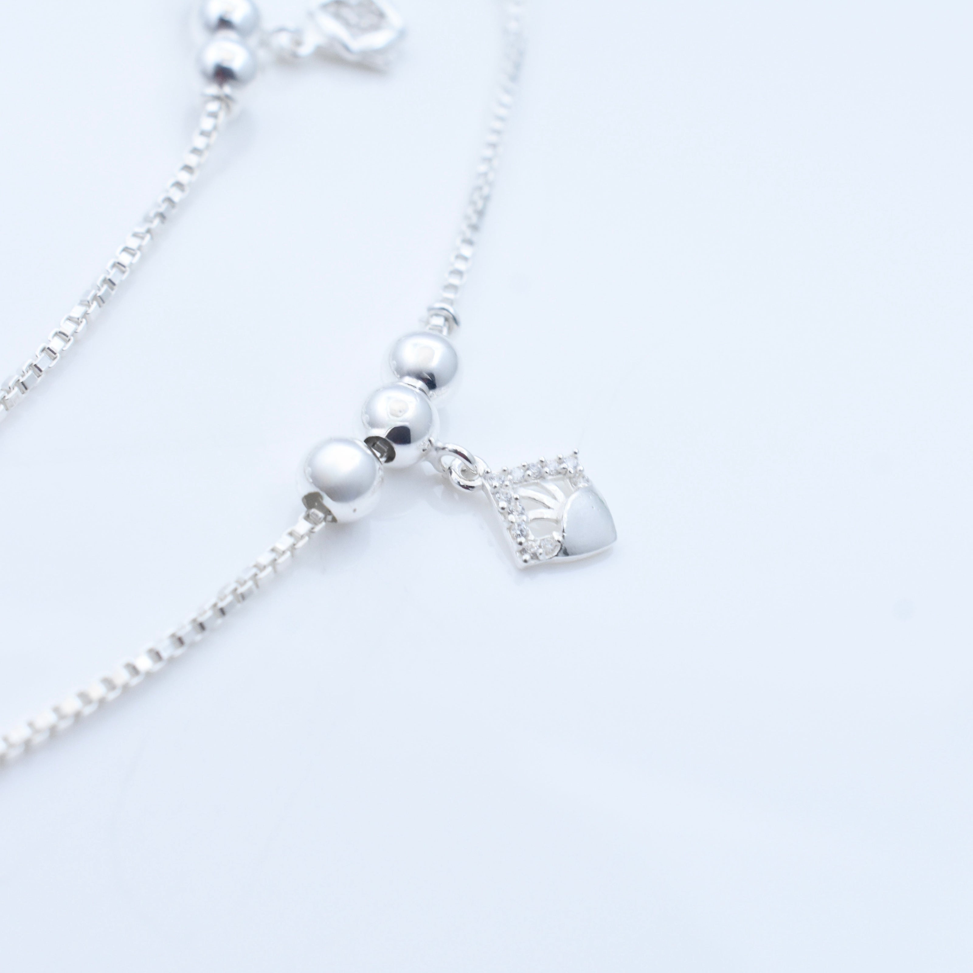 Elegant Beaded Charm Silver Anklet
