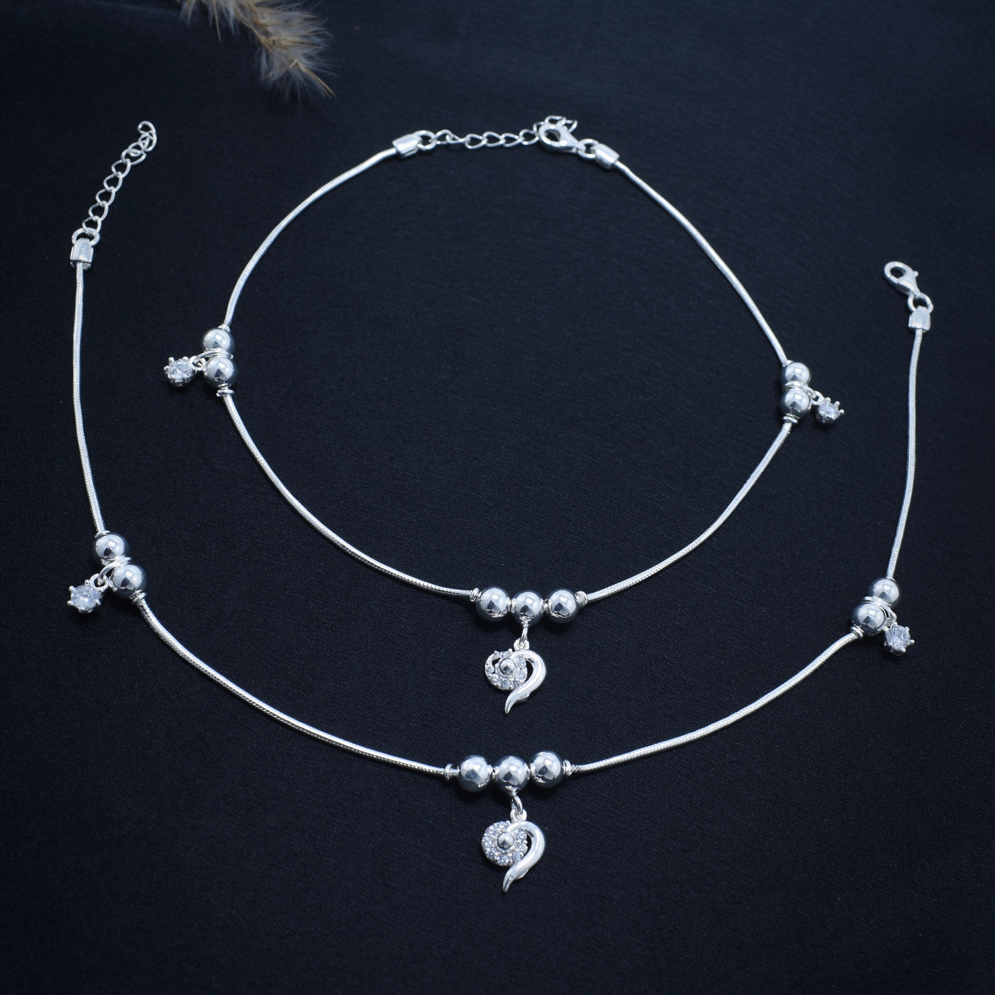 Swirl Heart Silver Anklet