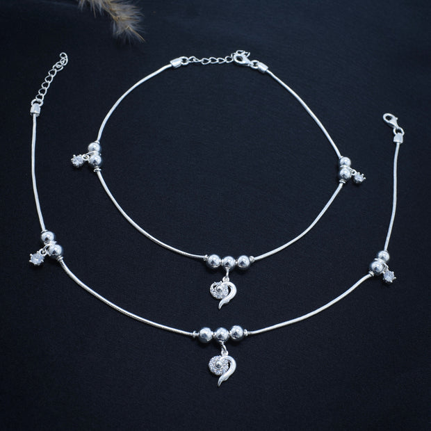 Swirl Heart Silver Anklet