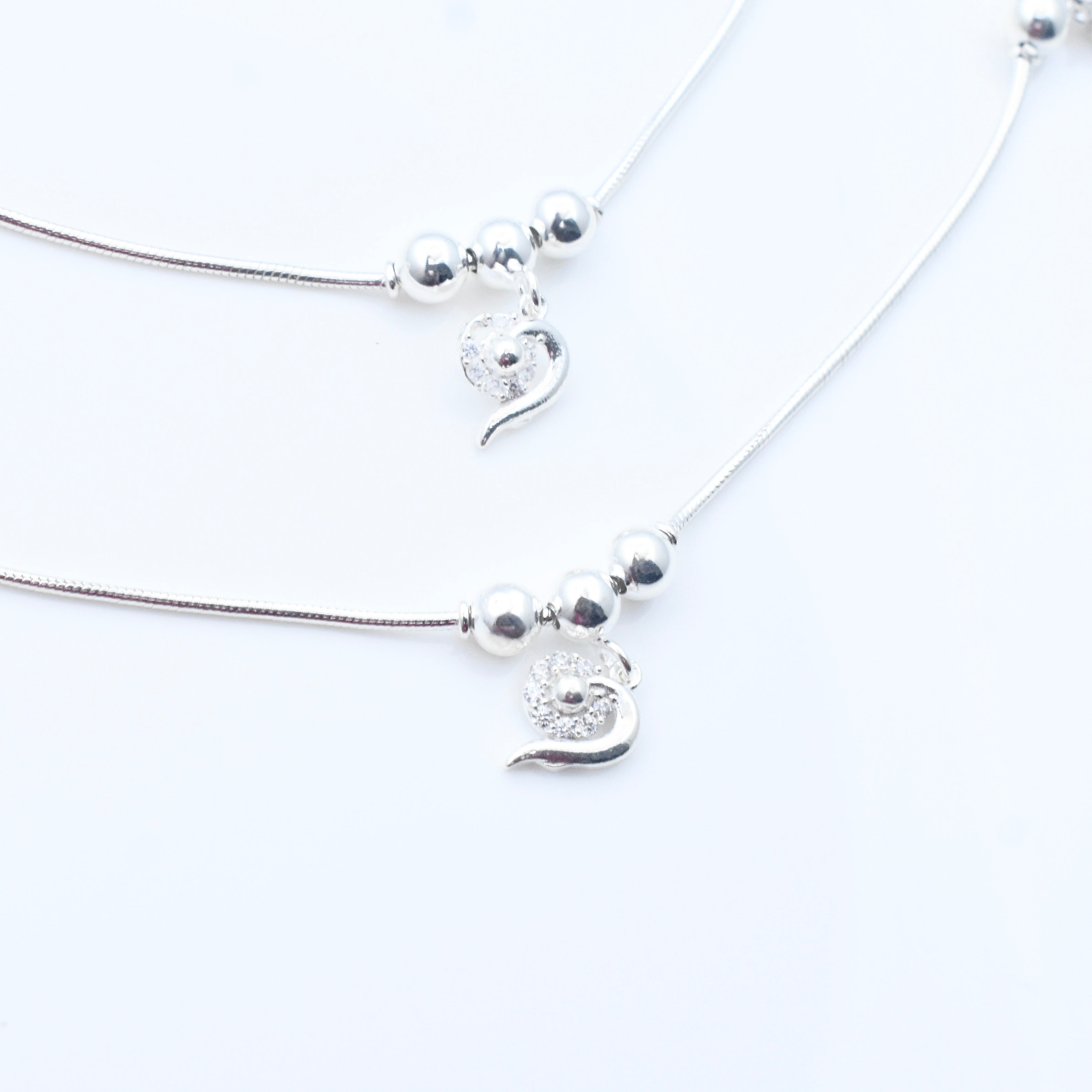 Swirl Heart Silver Anklet