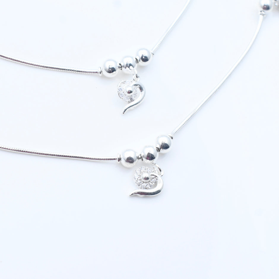 Swirl Heart Silver Anklet