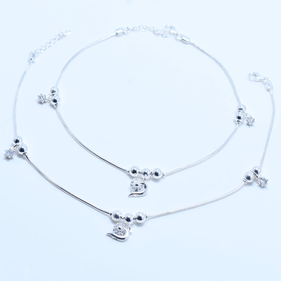 Swirl Heart Silver Anklet