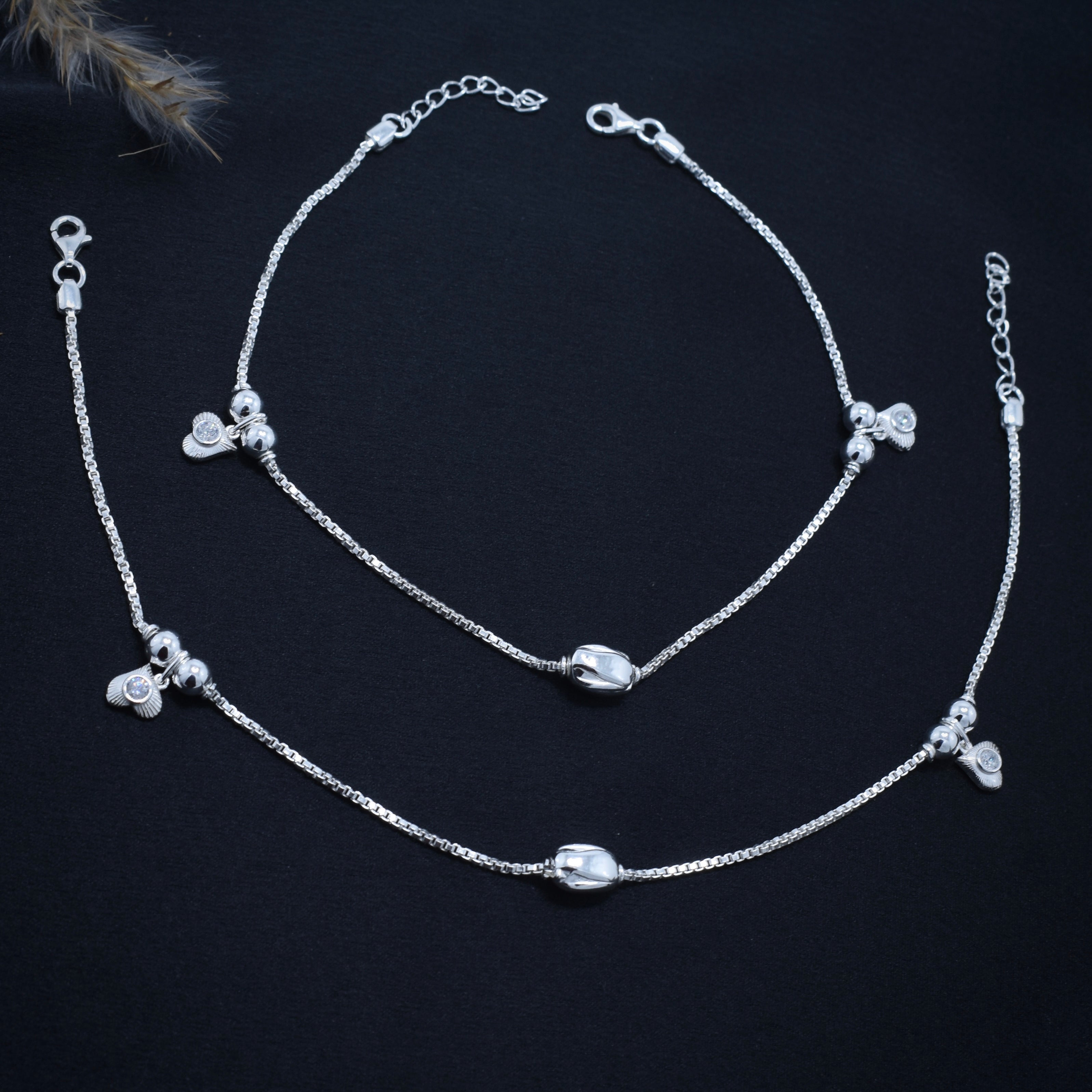 Heart Charm Silver Anklet