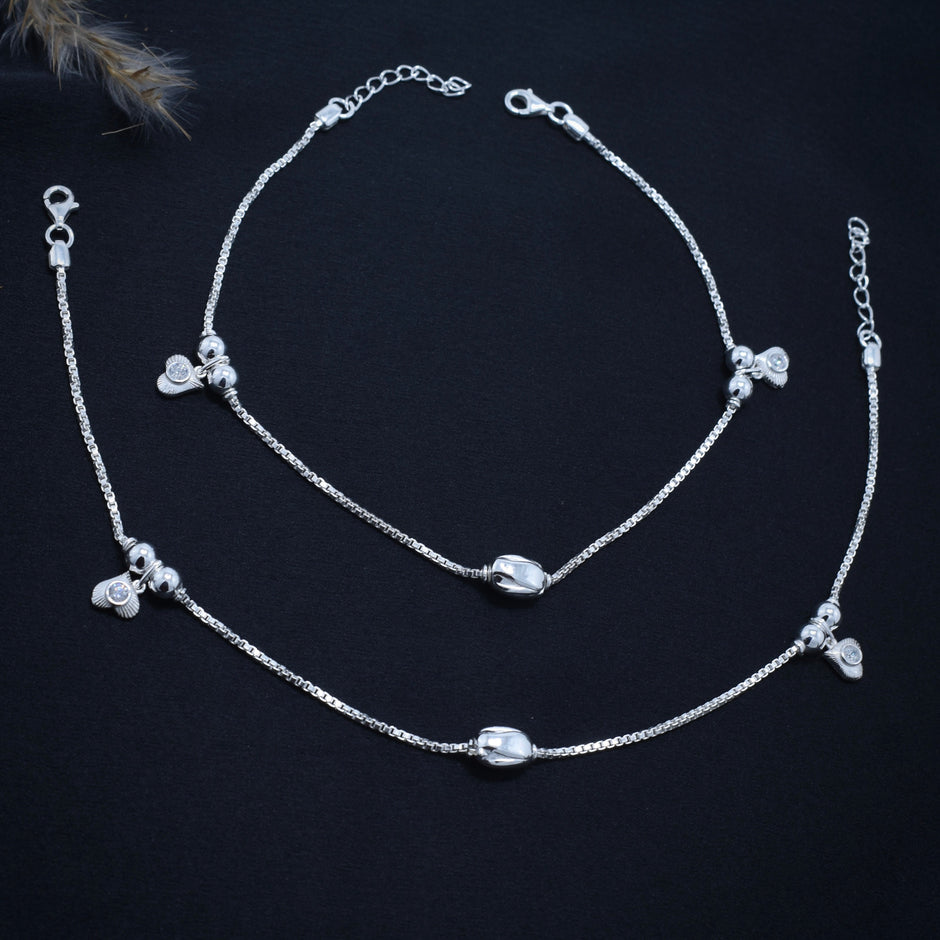 Heart Charm Silver Anklet