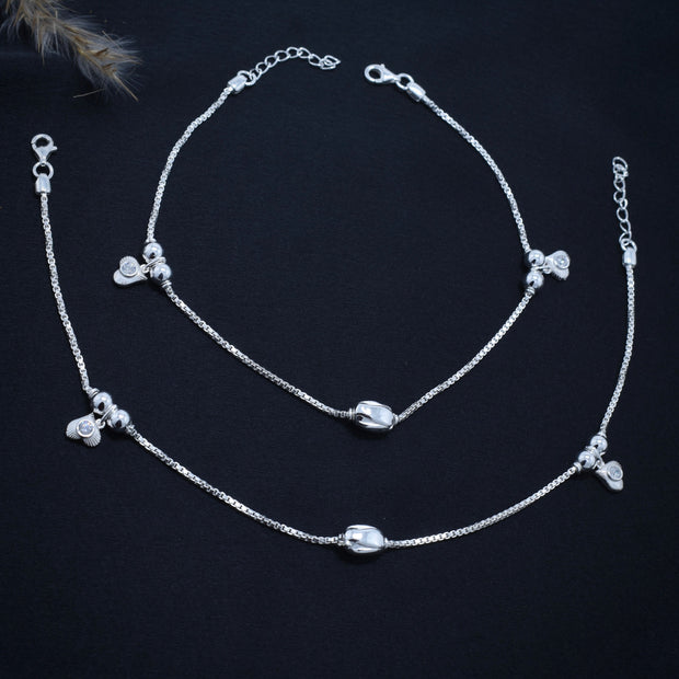 Heart Charm Silver Anklet