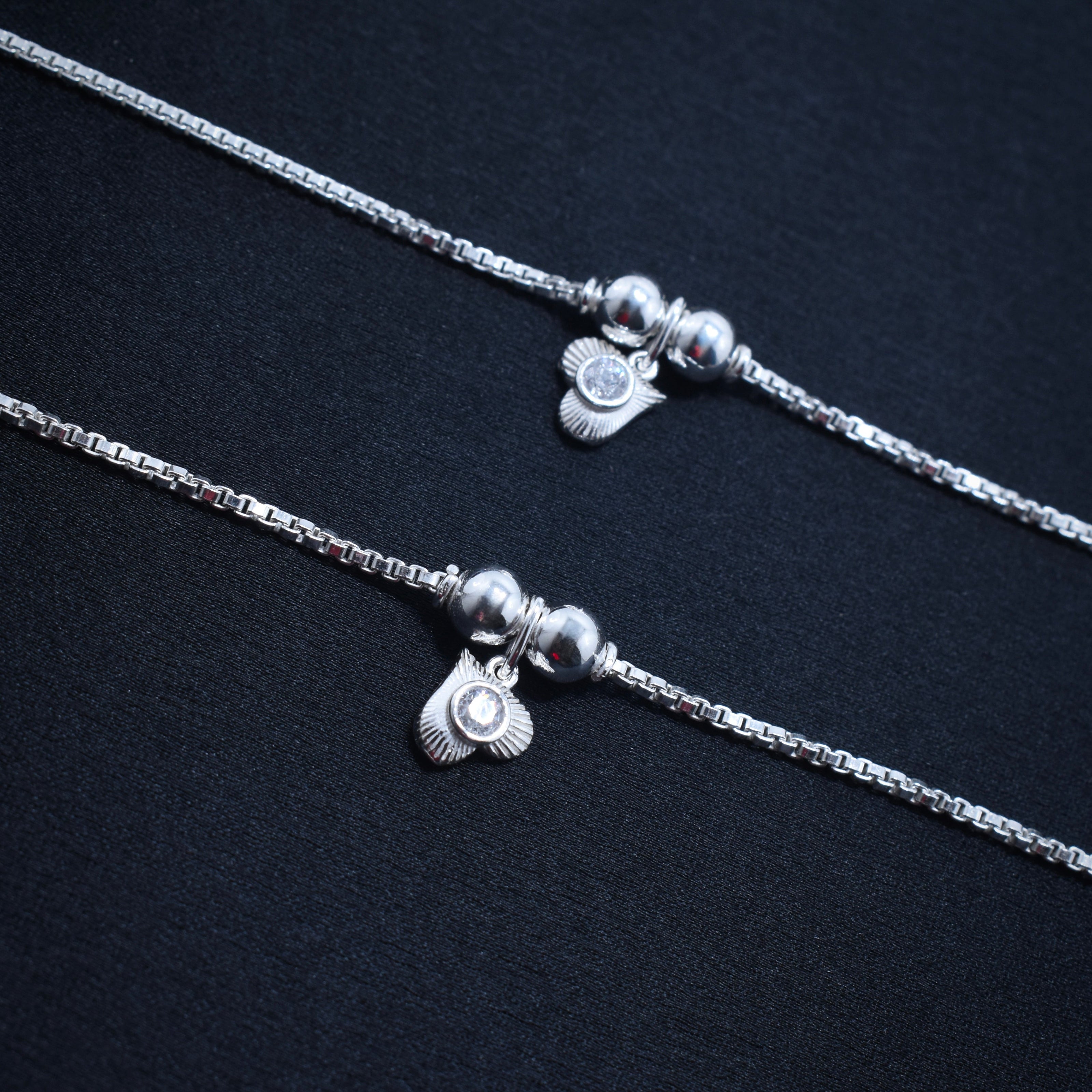 Heart Charm Silver Anklet