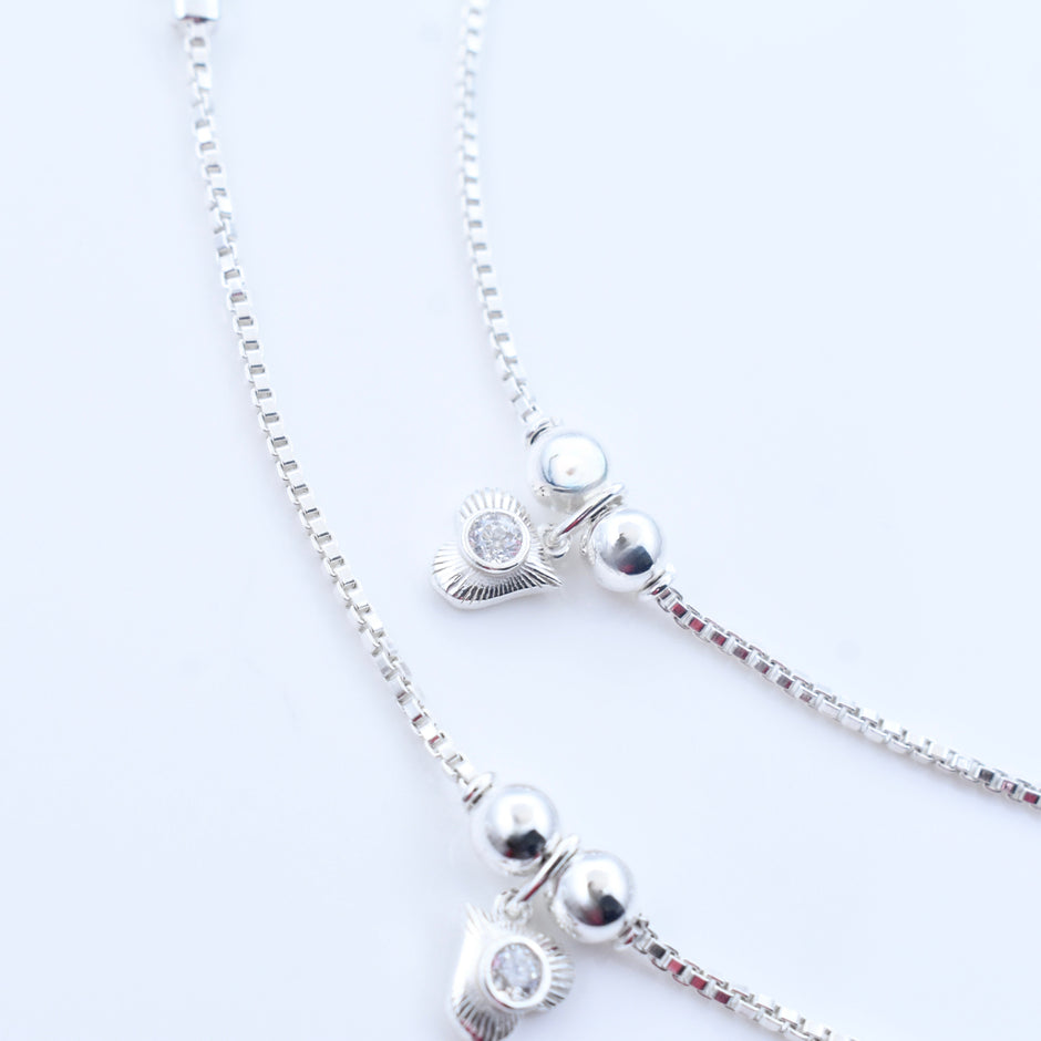 Heart Charm Silver Anklet