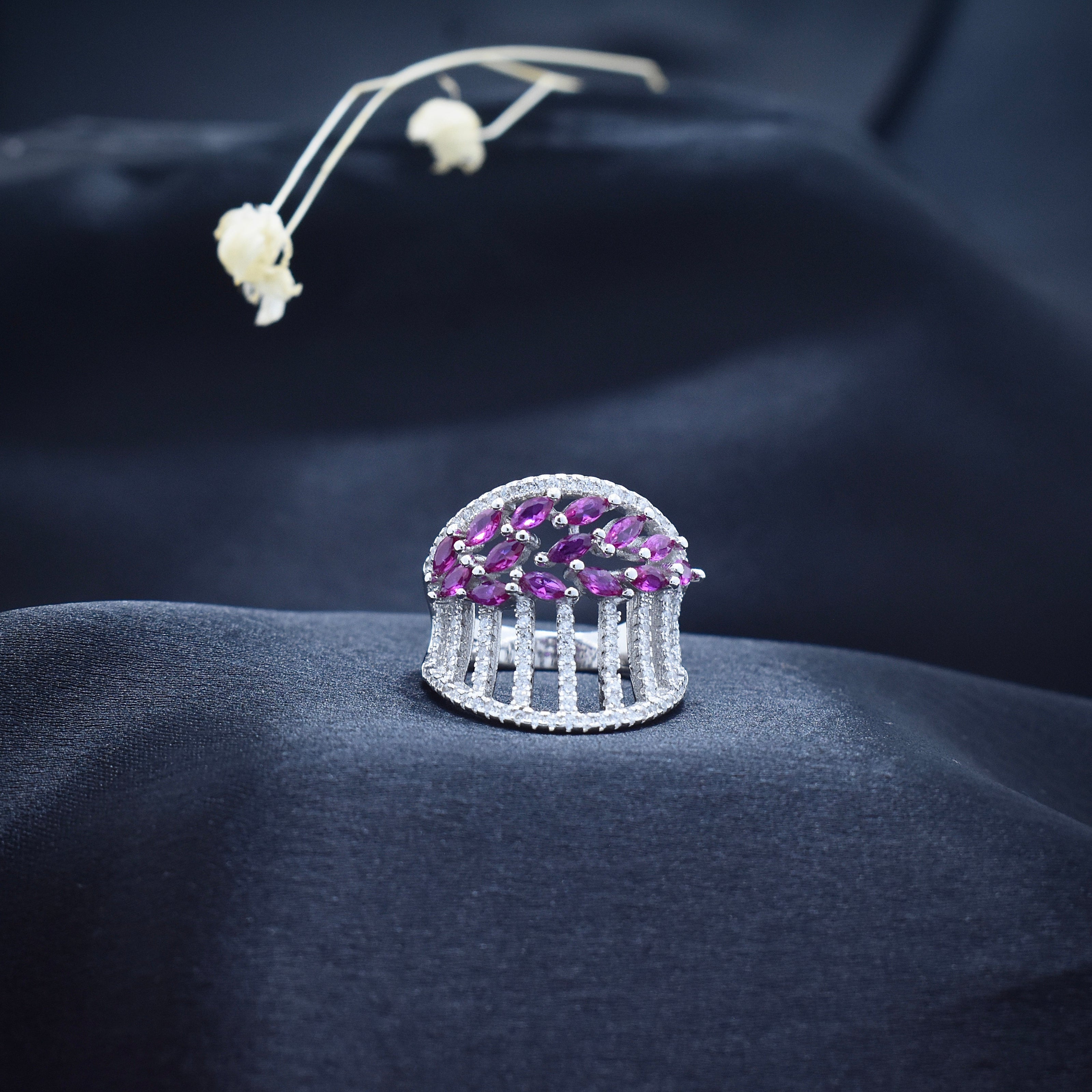 Silver Ruby Net Band Ring