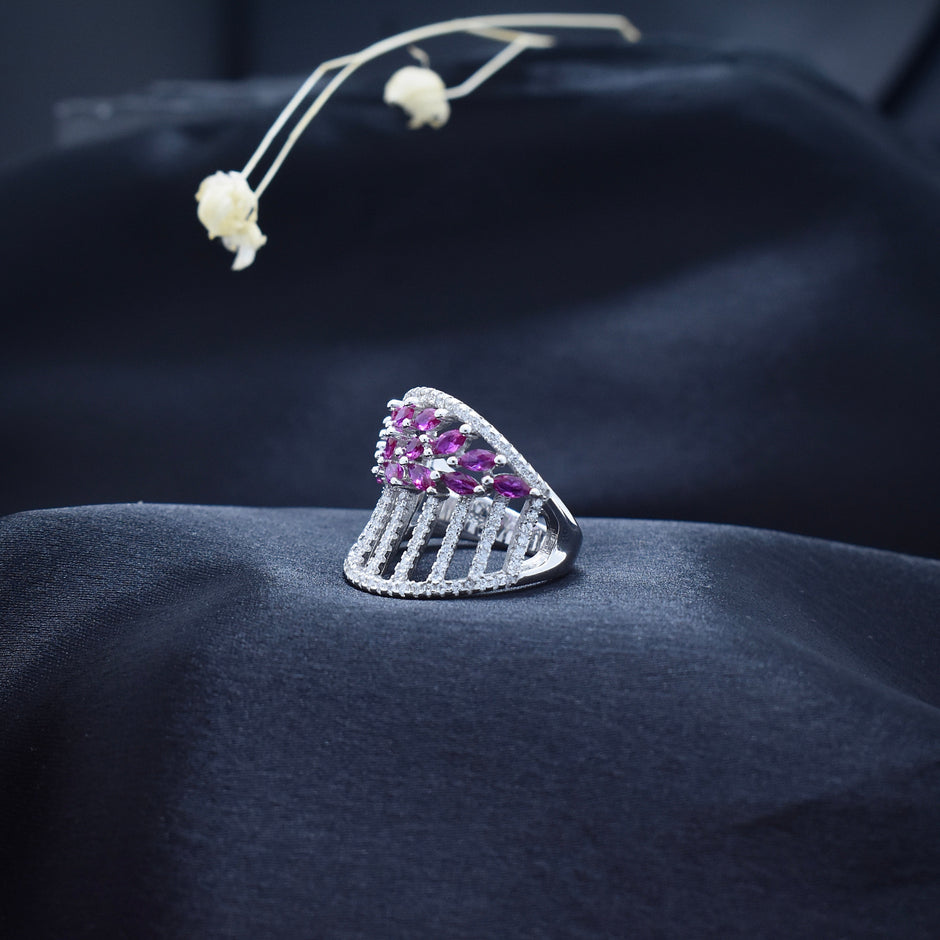 Silver Ruby Net Band Ring