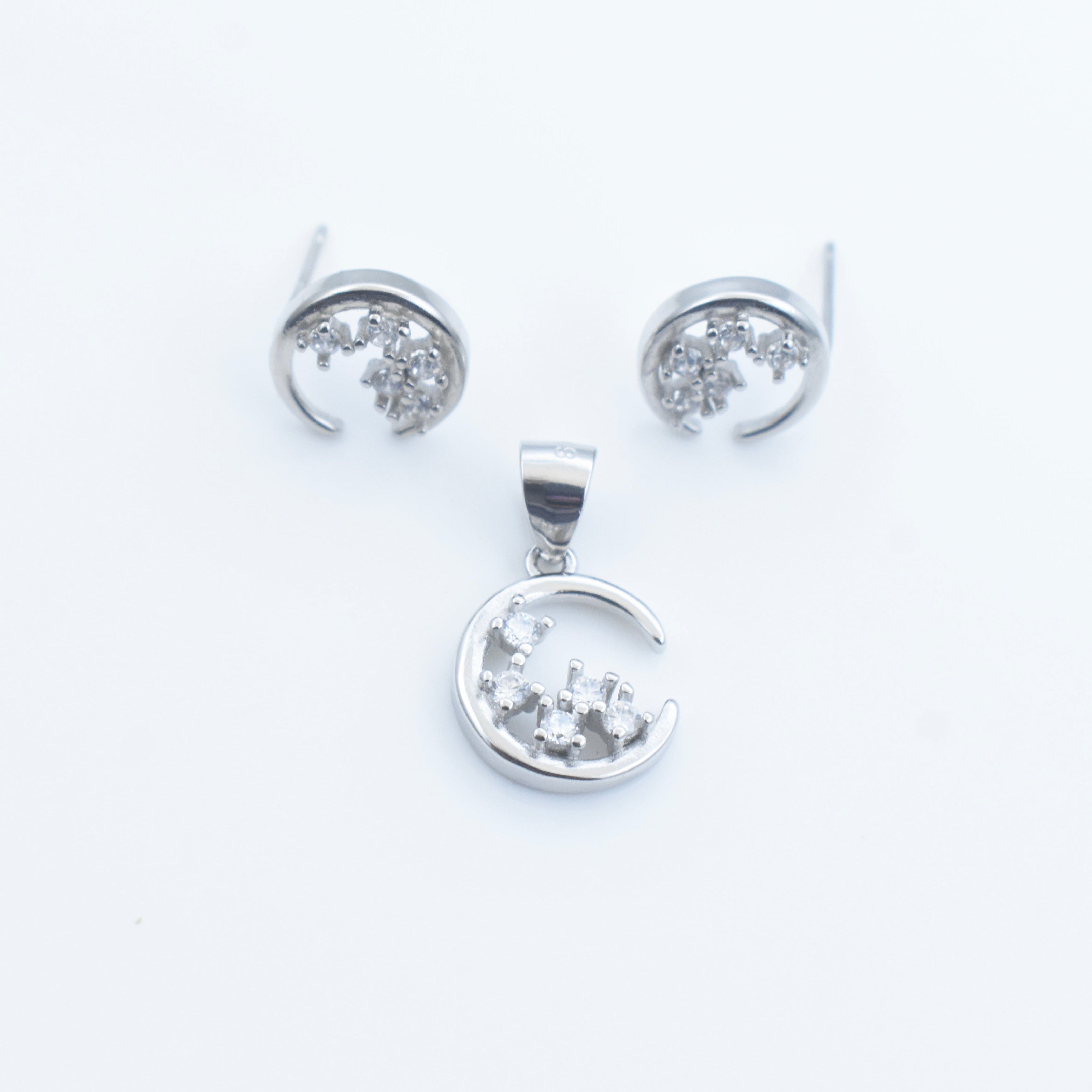 Moon & Stars Silver Pendant Set