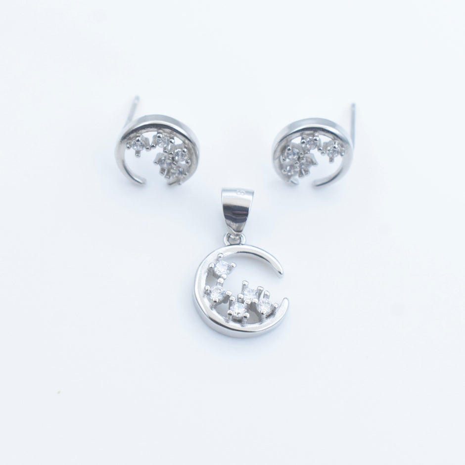 Moon & Stars Silver Pendant Set