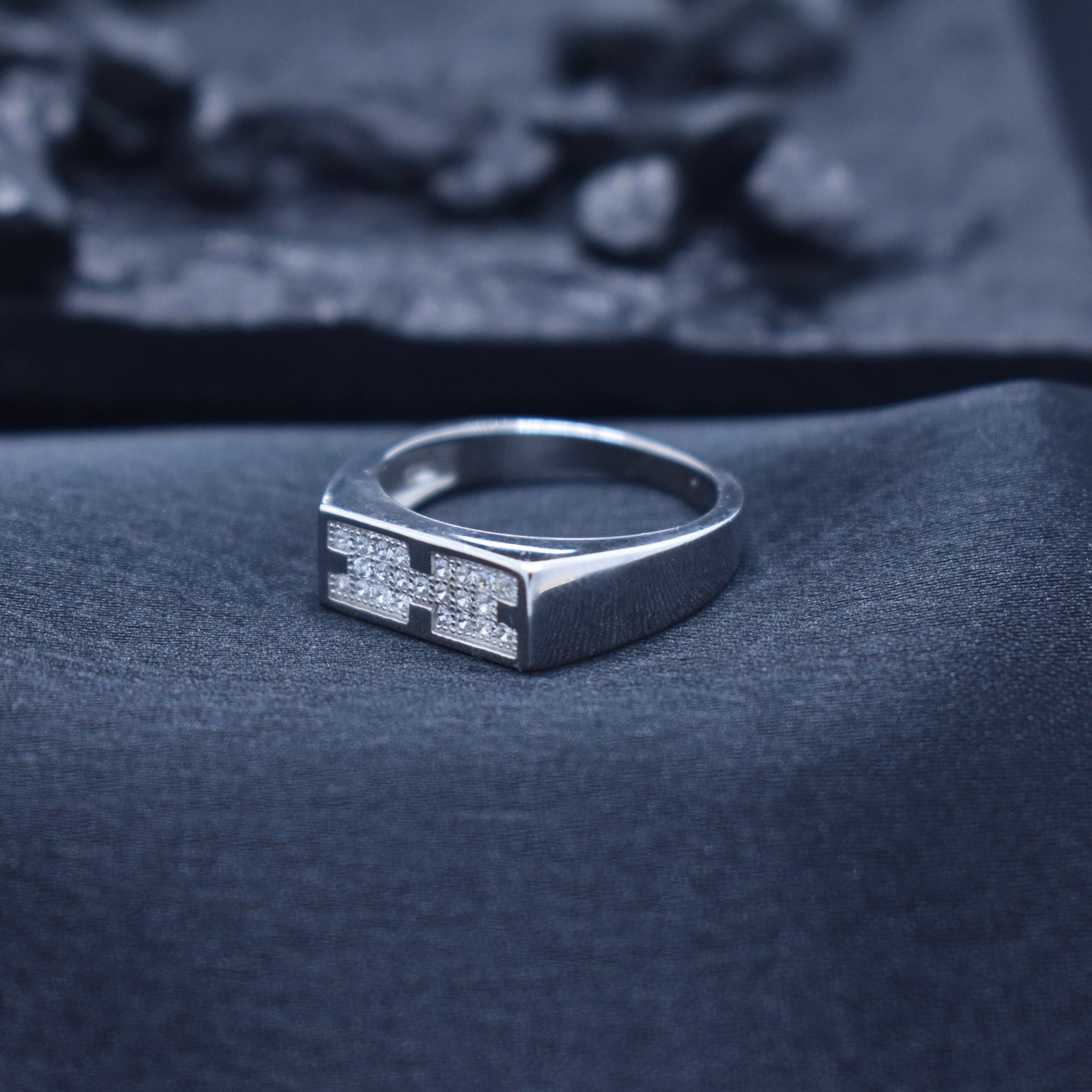 Silver Brick Pattern Ring