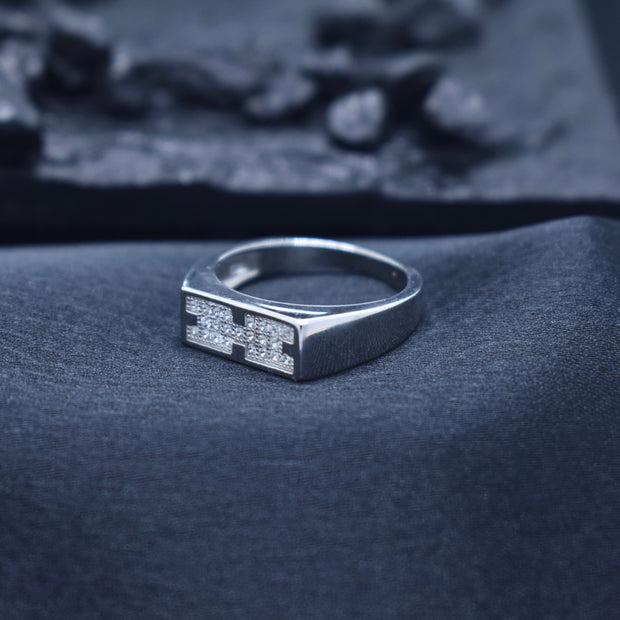 Silver Brick Pattern Ring