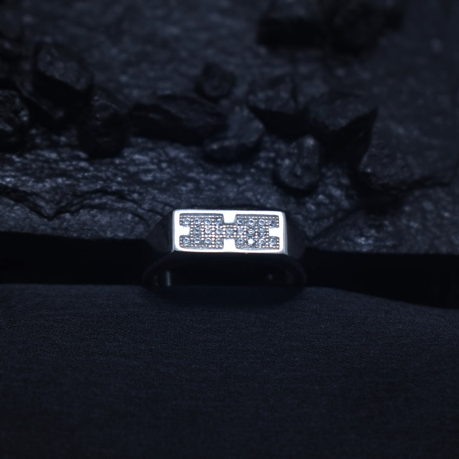 Silver Brick Pattern Ring