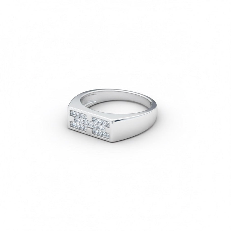 Silver Brick Pattern Ring