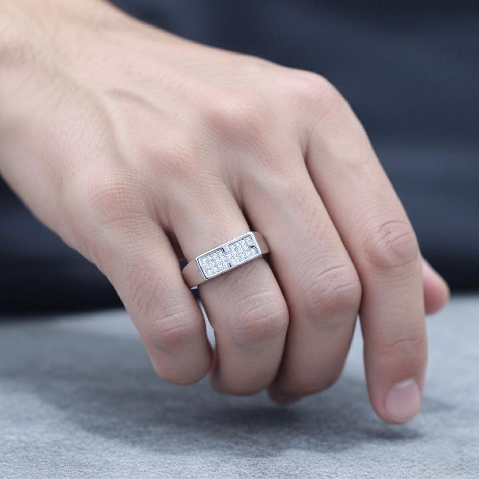 Silver Brick Pattern Ring