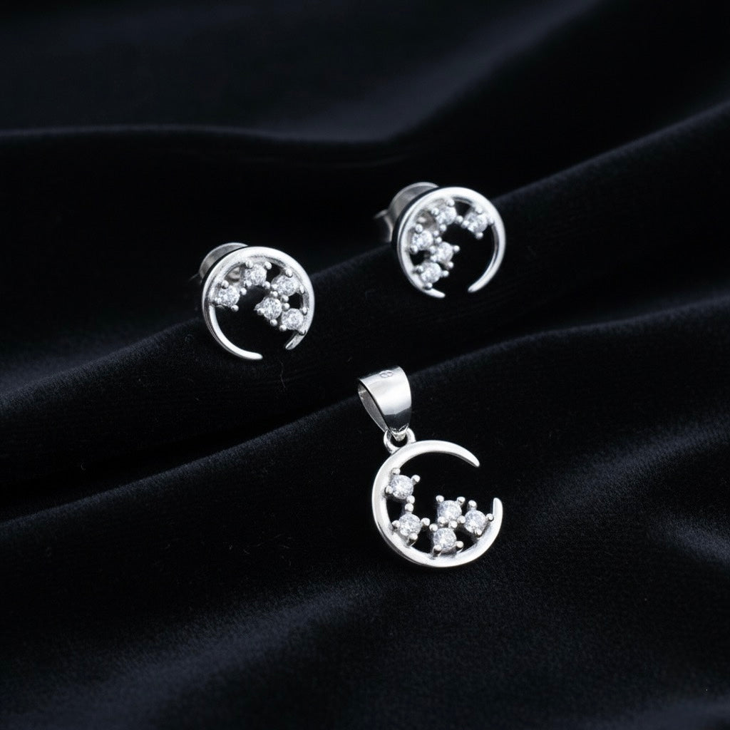 Moon & Stars Silver Pendant Set