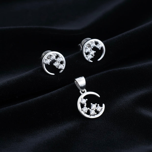Moon & Stars Silver Pendant Set