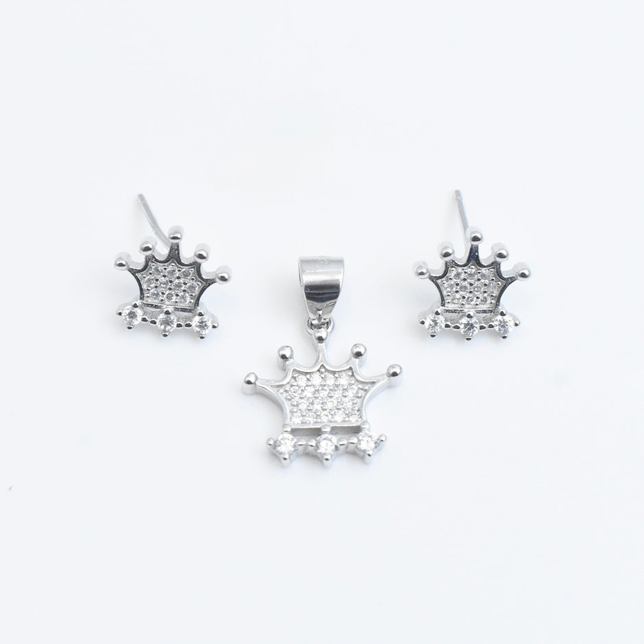 Crown Shape Silver Pendant Set