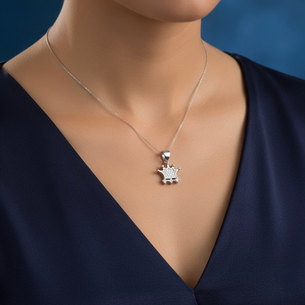 Crown Shape Silver Pendant Set