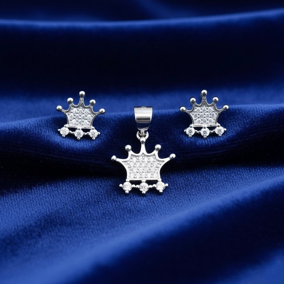 Princess Crown Pendant Set with Chain and Earrings