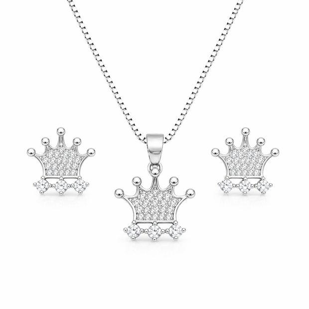 Princess Crown Pendant Set with Chain and Earrings
