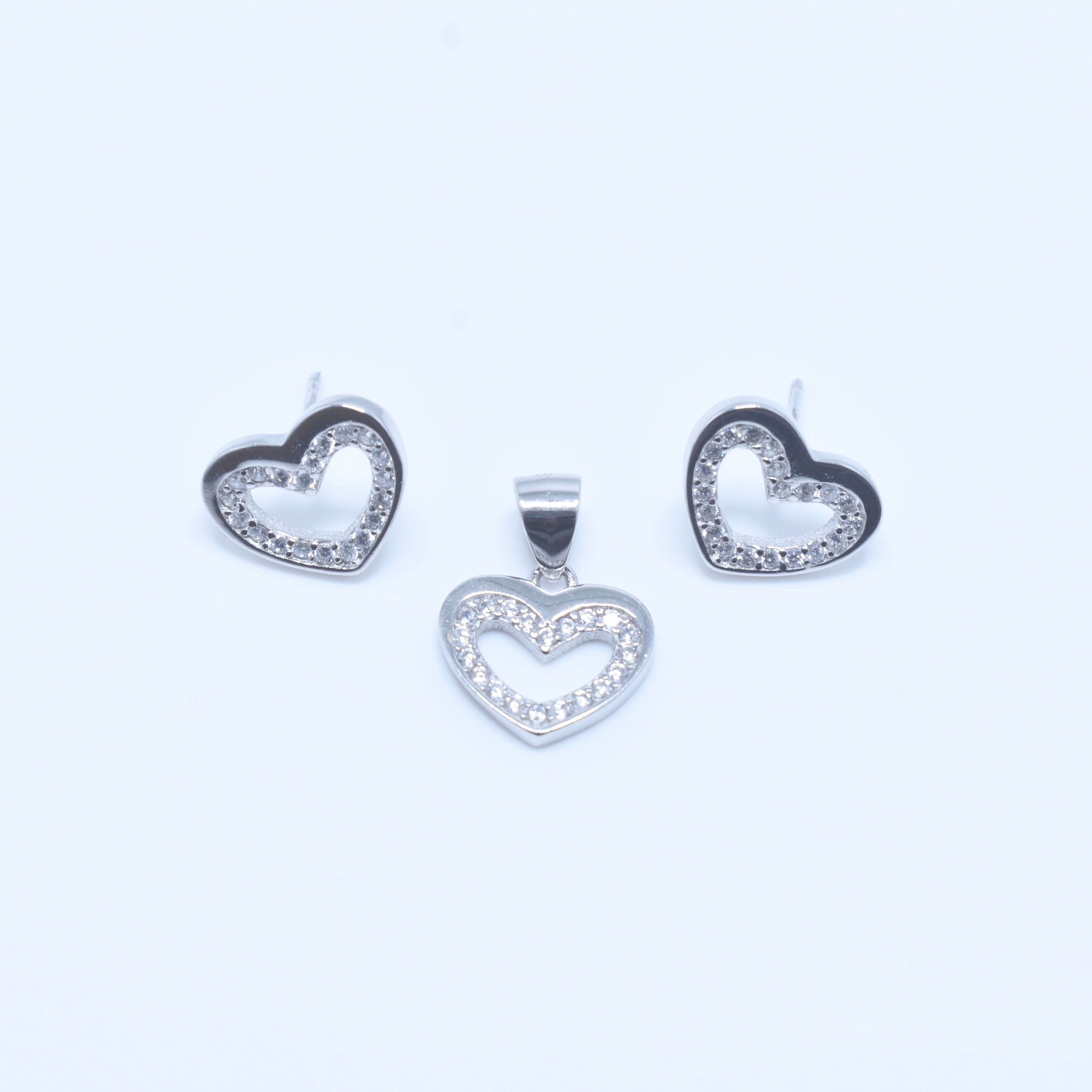 Open Heart Silver Pendant Set