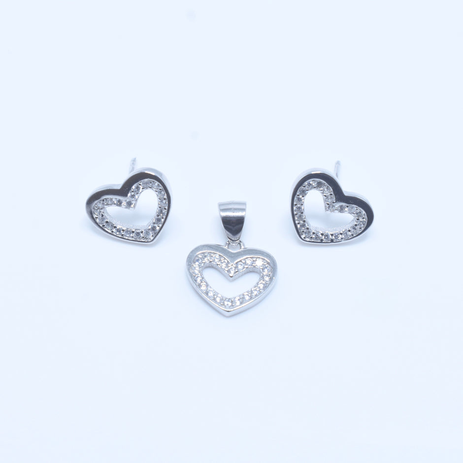 Open Heart Silver Pendant Set