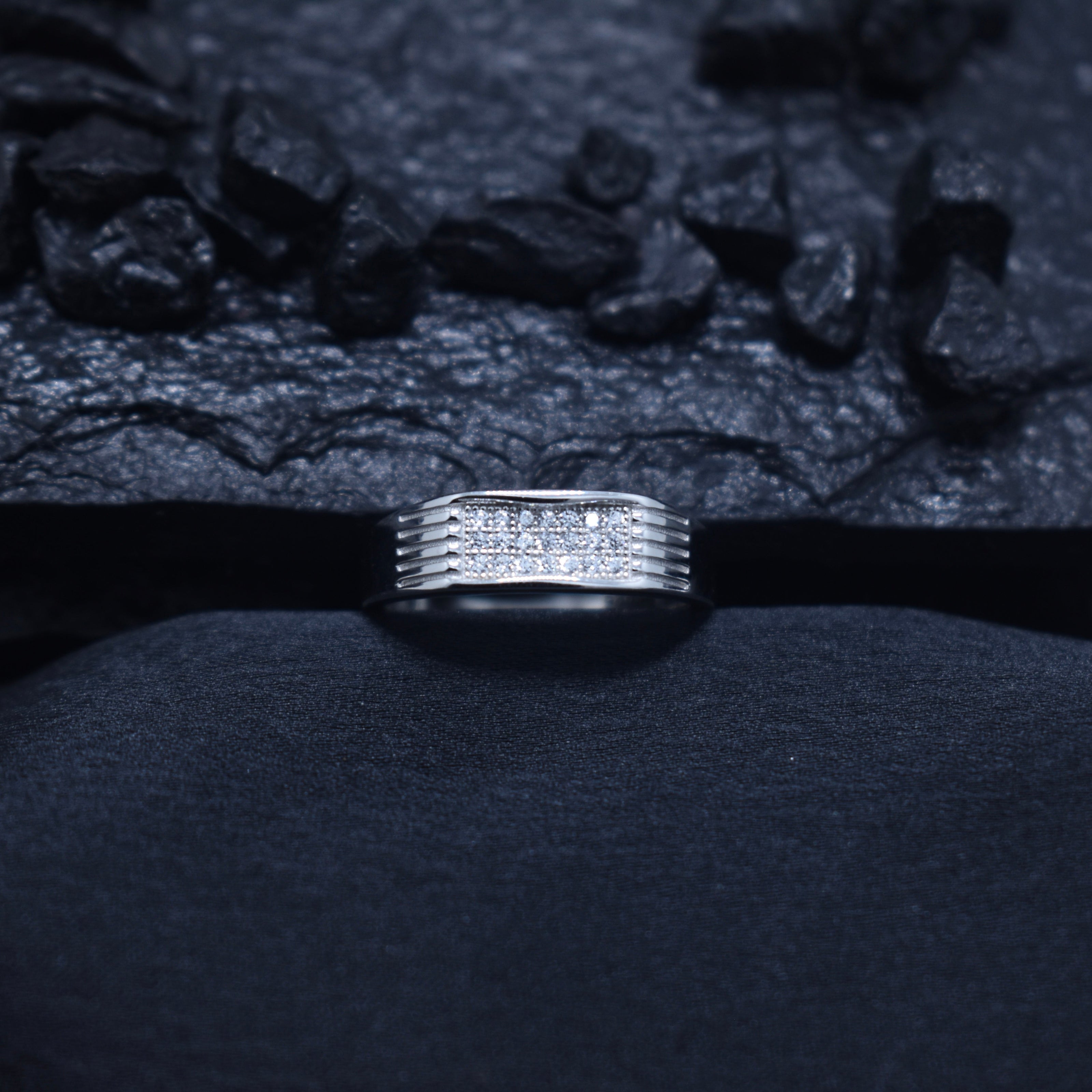 Silver Grooved Block Silver Ring