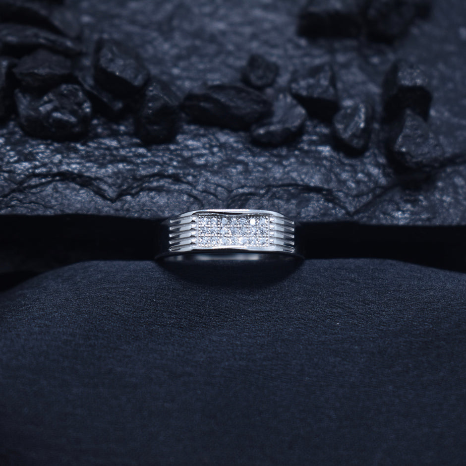 Silver Grooved Block Silver Ring