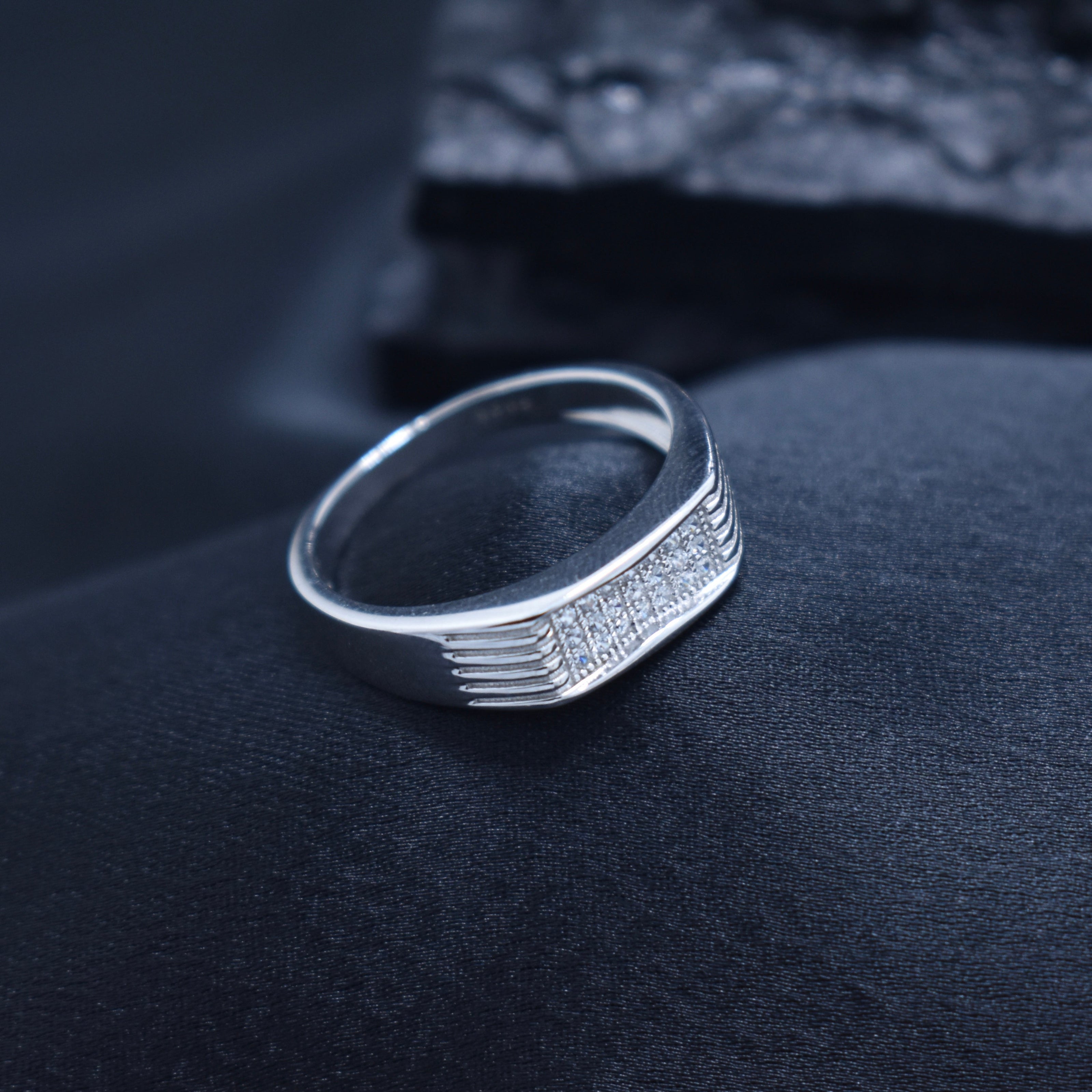 Silver Grooved Block Silver Ring