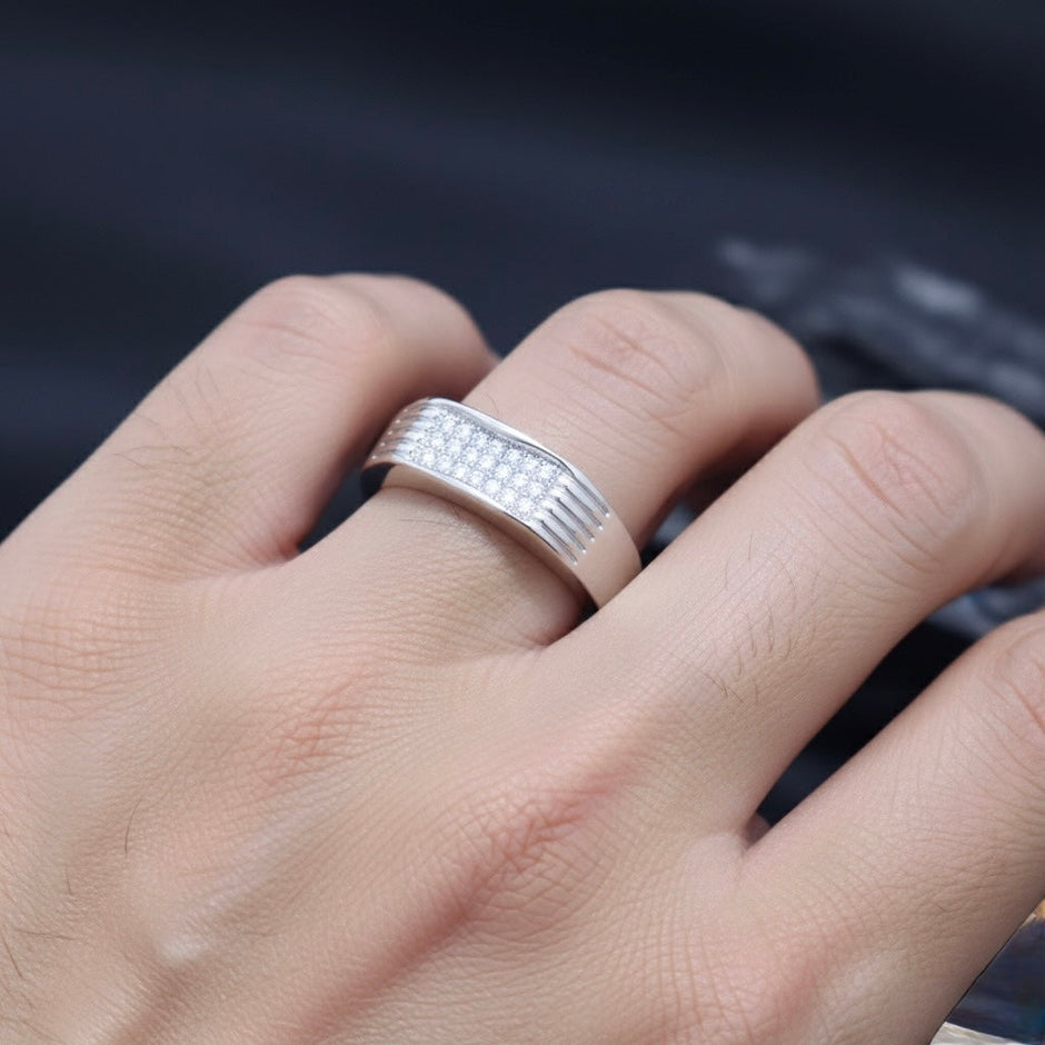 Silver Grooved Block Silver Ring