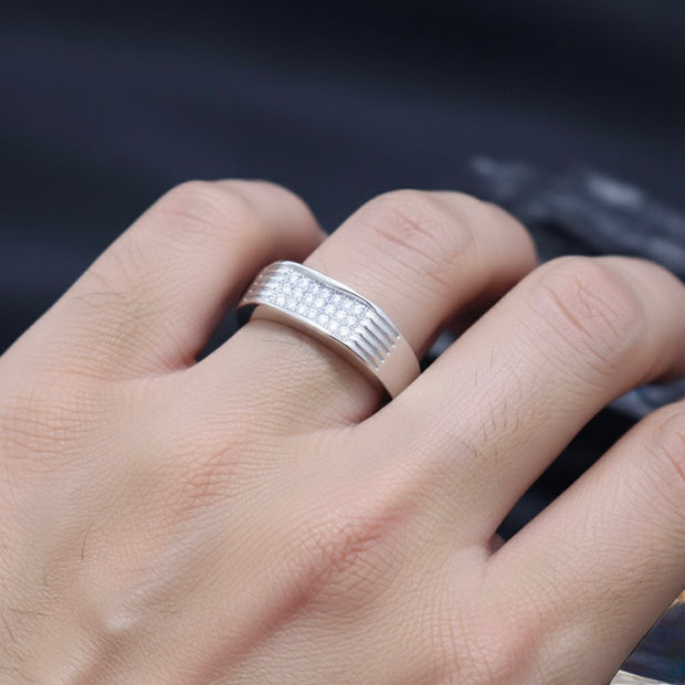 Silver Grooved Block Silver Ring