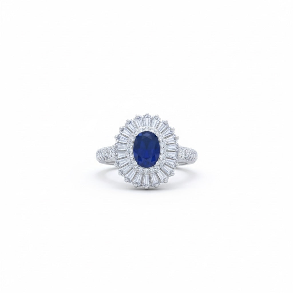 Silver Oval Blue Radiance Ring