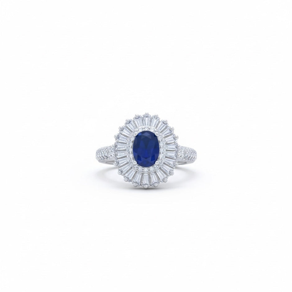 Silver Oval Blue Radiance Ring