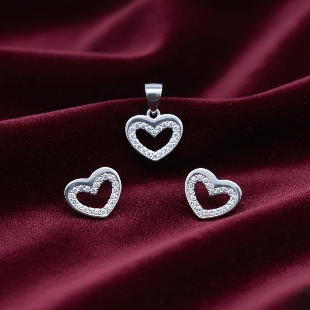 Open Heart Silver Pendant Set