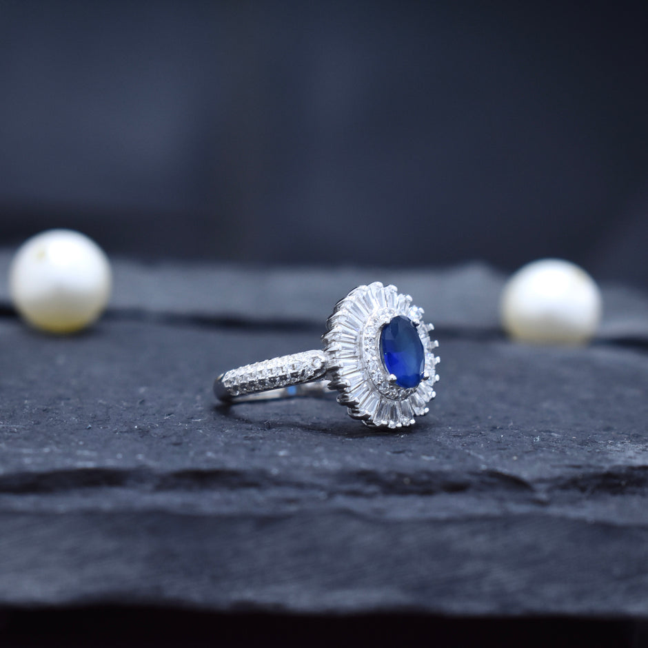 Silver Oval Blue Radiance Ring