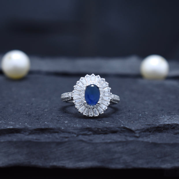 Silver Oval Blue Radiance Ring