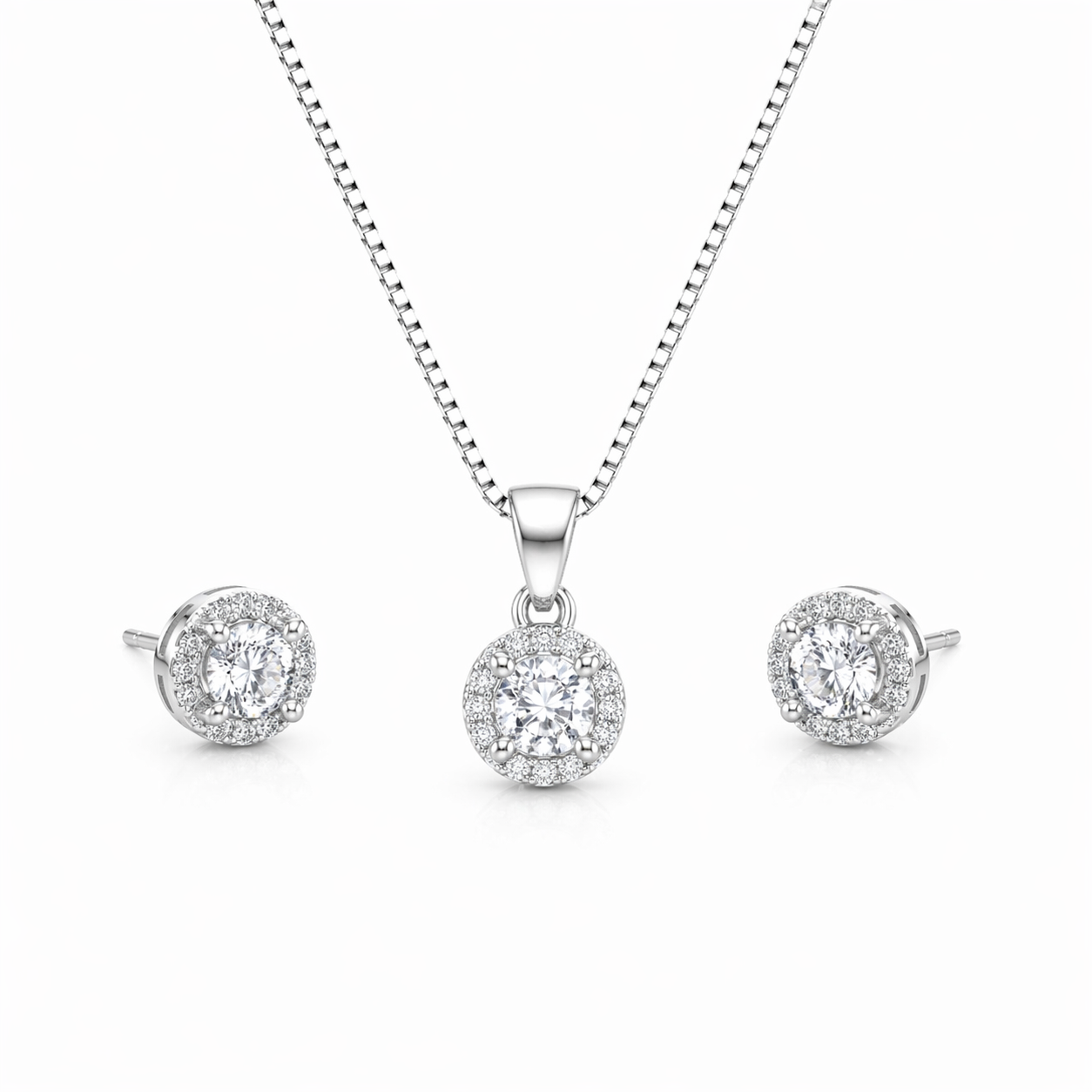 Classic Round Pendant Set with Chain and Earrings