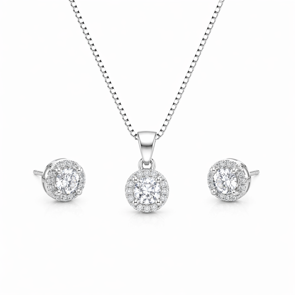 Classic Round Pendant Set with Chain and Earrings