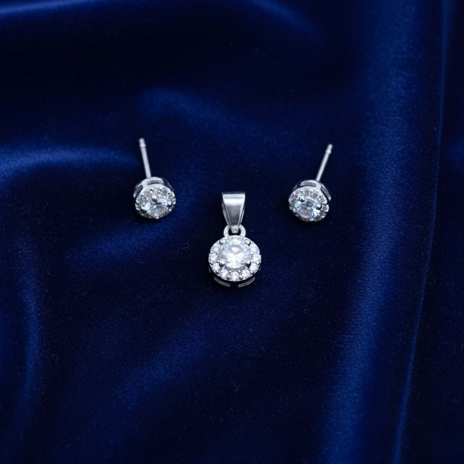 Classic Round Pendant Set with Chain and Earrings