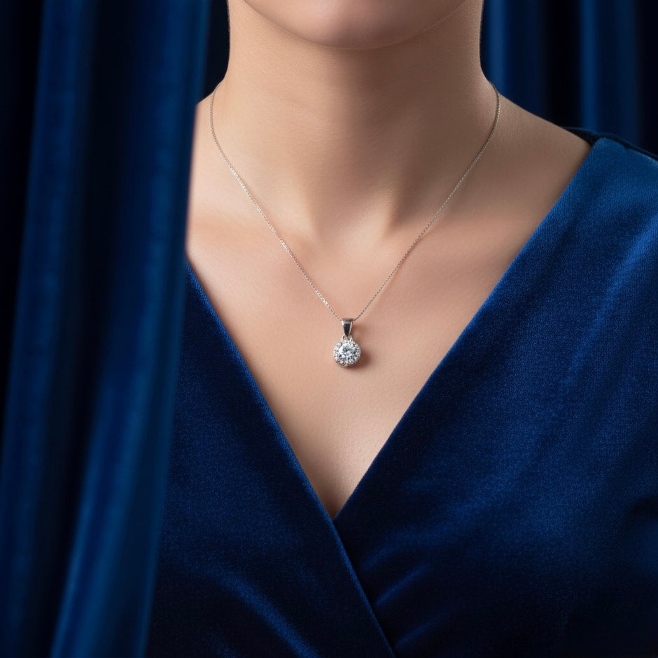 Classic Round Pendant Set with Chain and Earrings
